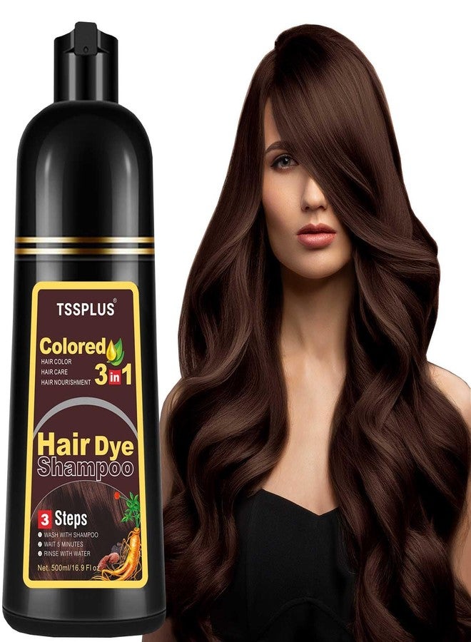 TSSPLUS 500ml Hair Coloring Shampoo Organic Natural Hair Dye Plant Essence Black Hair Color Dye Shampoo for Women Men Cover Gray White Hair, Instant Hair Colouring (Dark Brown) - Image 1